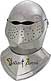 This classic full size bascinet knight helmet from the 17th century with round top design deflected blows minimizing a direct strike in battle. This fine visored Knights helmet is skilfully handcrafted of 18 gauge steel. Full size for wear.